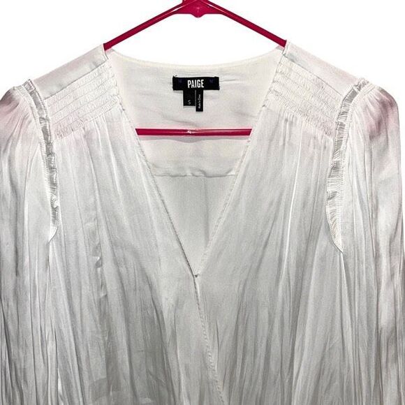 Paige Womens‎ Satin Long Sleeve V-Neck Wrap Whitney Bodysuit Blouse White Small - Picture 4 of 9